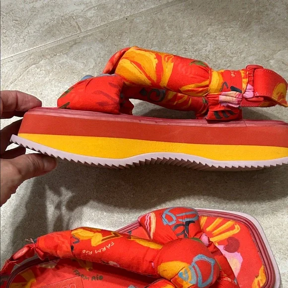 FARM Rio Red Tropical Multicolor Fabric Platform Sandals with Adjustable Strap - Picture 7 of 9